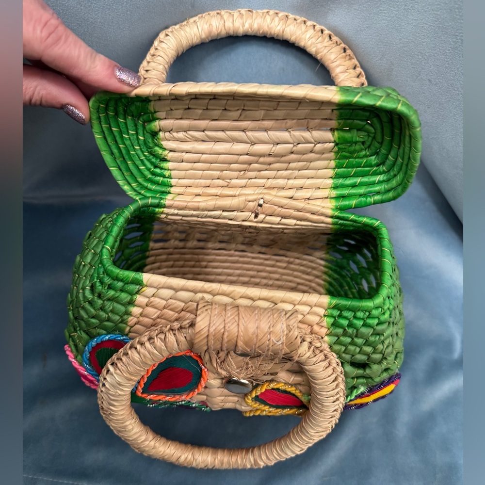 Woven Handbag with Colorful Butterfly Design - Picture 3 of 7